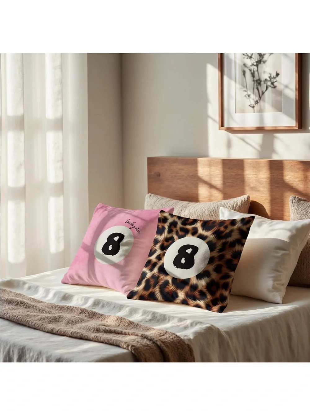 New Open Bag Trendy Funky Cheetah Pink Y2K Luck 8 Ball Pillow Covers ONLY 18x18